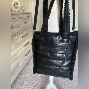 Chic Black Women's Tote Bag with Textured Trim